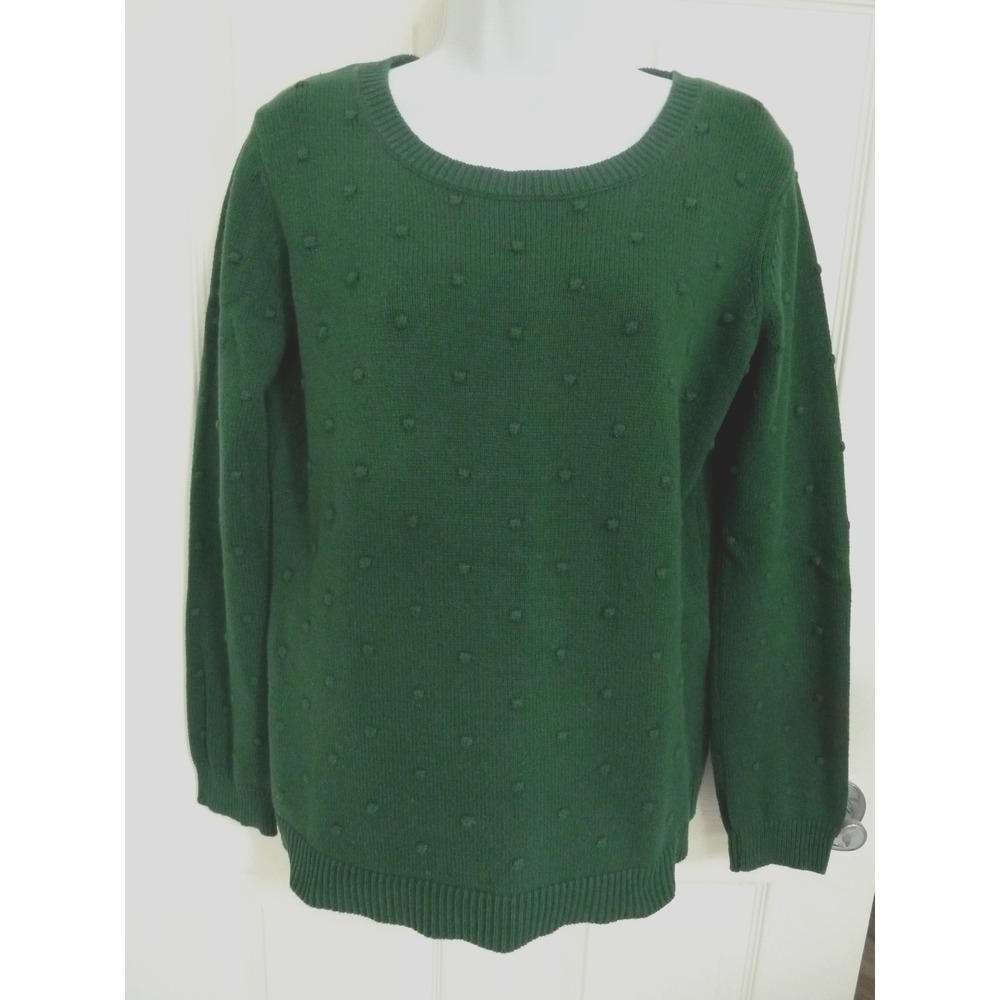 KIM ROGERS SZ Med. 8/10 Green Pullover Crew Neck Sweater Raised Dots